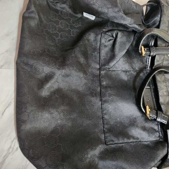 Like New Michael Kors Black Leather Monogrammed Tote Bag Purse - Picture 11 of 12